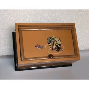 Vtg Chinese Lacquered‎ Wooden Box Tea Caddy Keepsakes